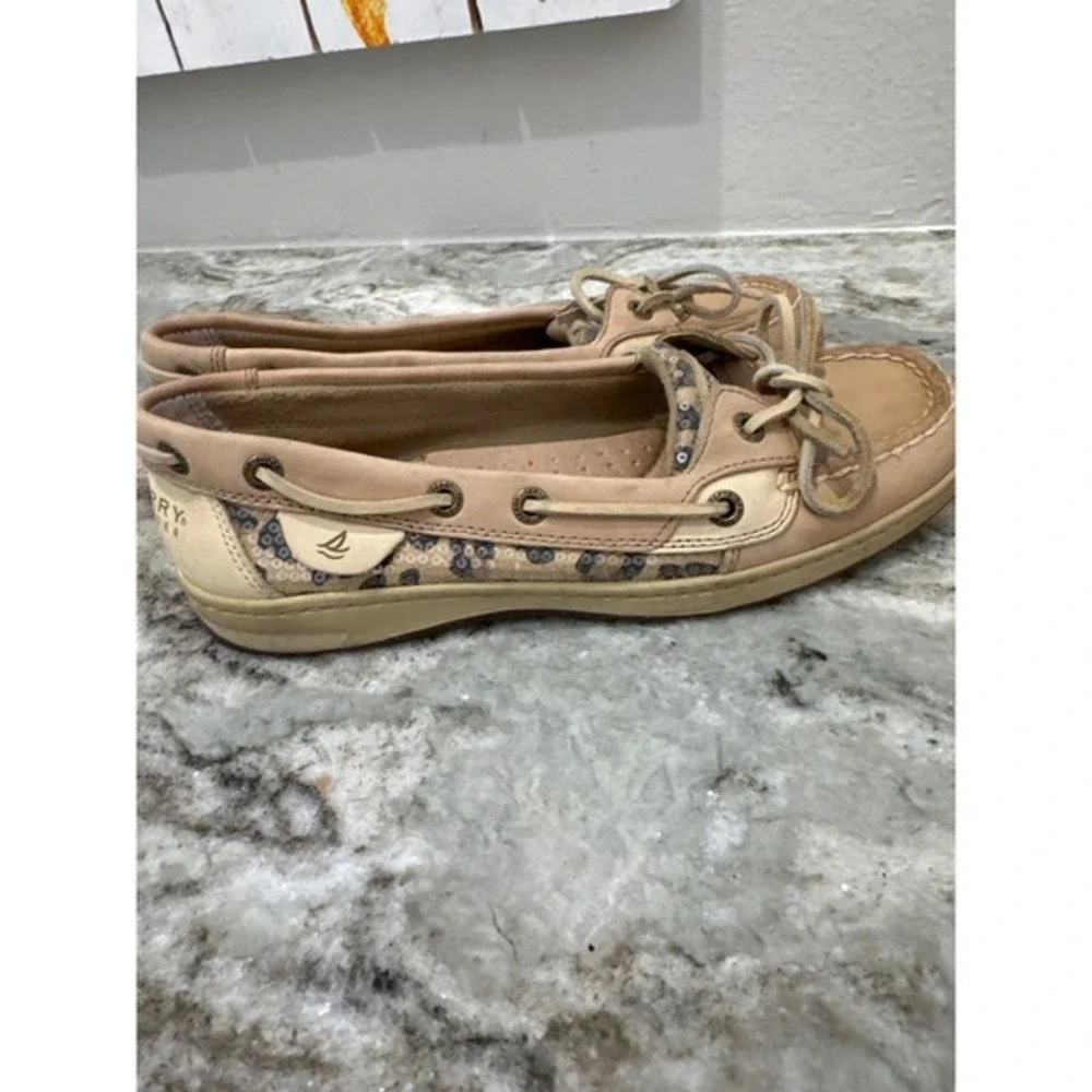 Sperry Top-Sider Angelfish Leopard Sequined Boat Shoes-Brown/Tan-Women sz‎ 7.5M